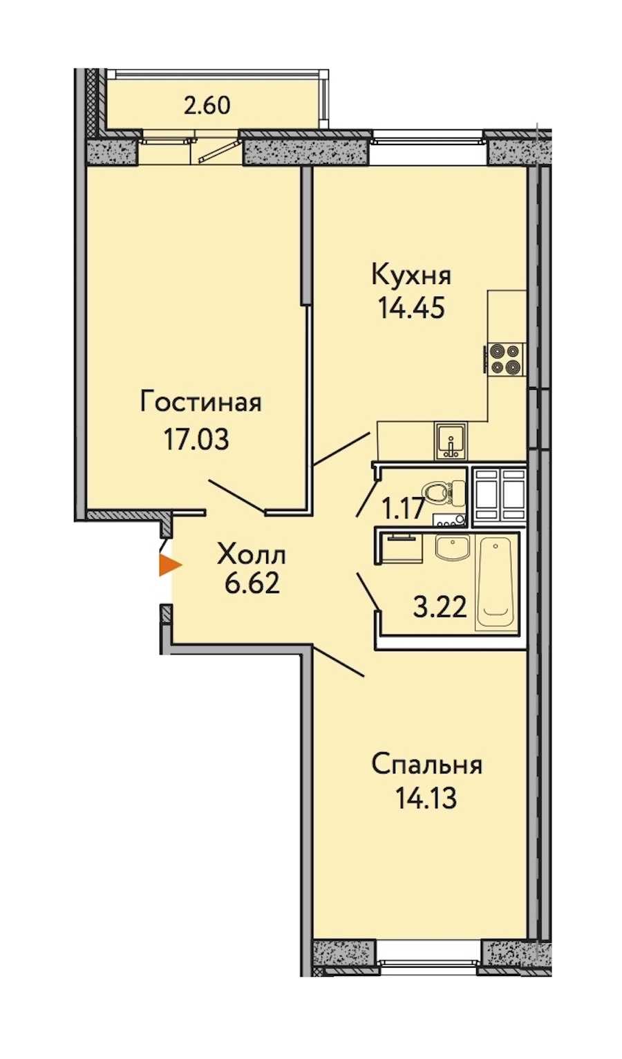 Двухкомнатная квартира в : площадь 57.41 м2 , этаж: 4 – купить в Санкт-Петербурге